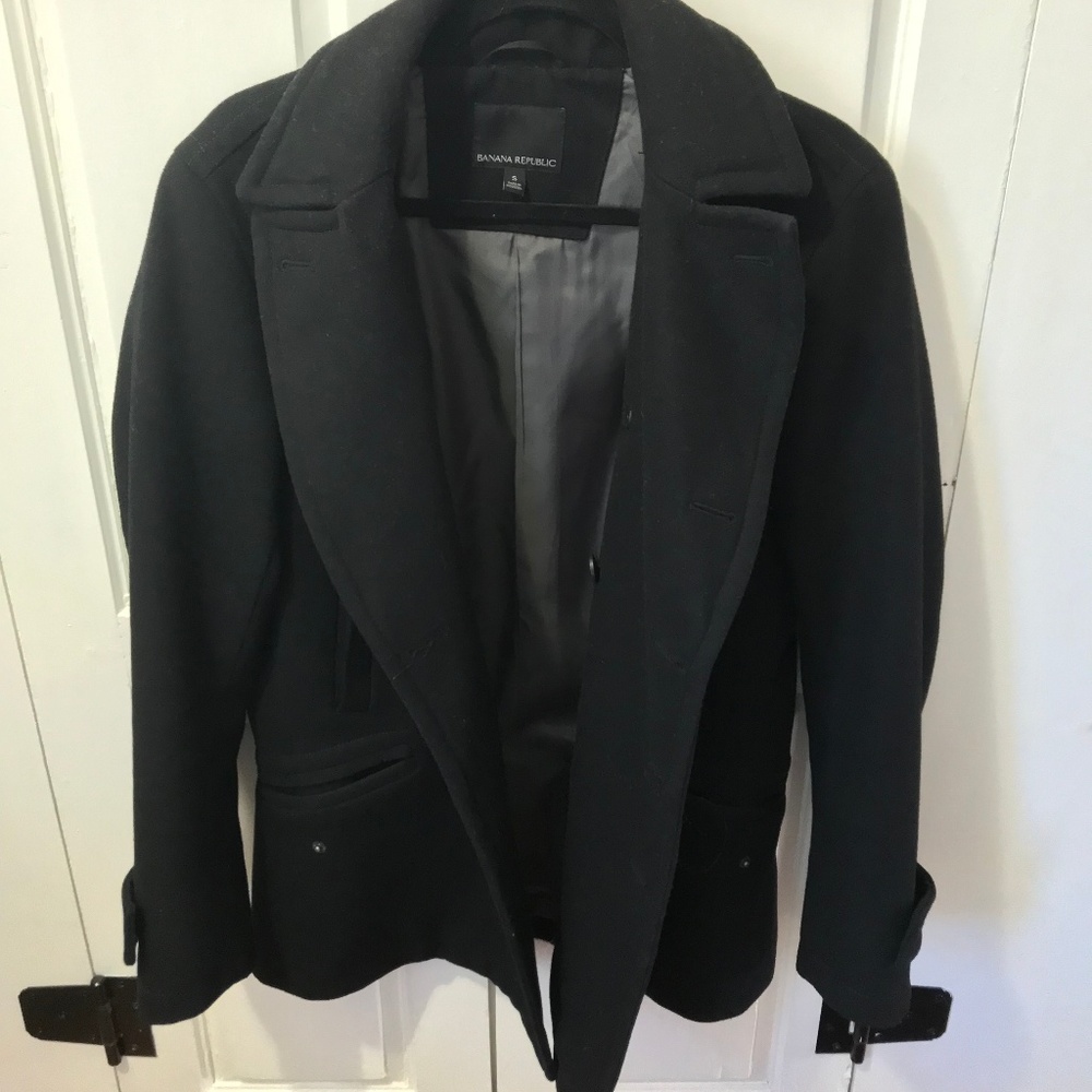 Banana Republic Black Wool Slim Peacoat